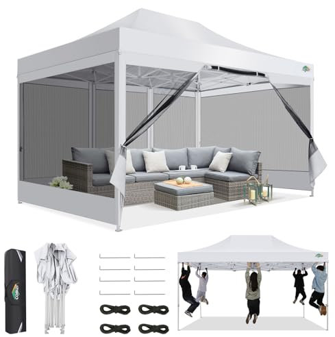 COBIZI Gazebo 3x4,5 Pieghevole Impermeabile Con Zanzariera e Parete Laterale, Tende, Tendone Padiglione Pop Up per Feste e Campeggio Con Borsa (3 per 4,5m Bianco)