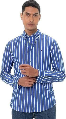 Tommy Hilfiger Uomo Camicia Flex Poplin Nautical in Cotone, Multicolore (Optic White/Wedge Blue), XXL
