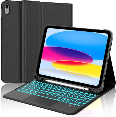 Teclado iPad A16 11/10 Generación (2025/2022) con Touchpad, Funda Teclado para iPad 10 Gen 10.9/11 Generación 11 Pulgadas, Español Ñ Bluetooth Retroiluminación con Despetar/Dormir Auto Funda, Negro