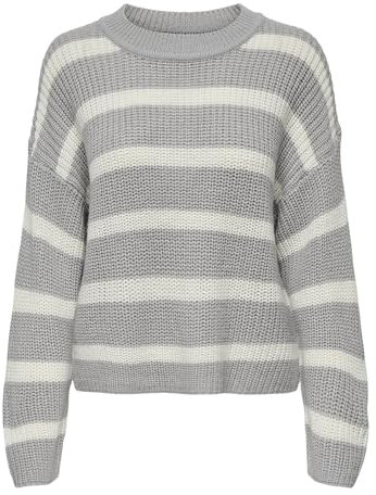 JdY Jdyjusty L/S randig tröja KNT Noos stickad tröja, Grå 3, XL
