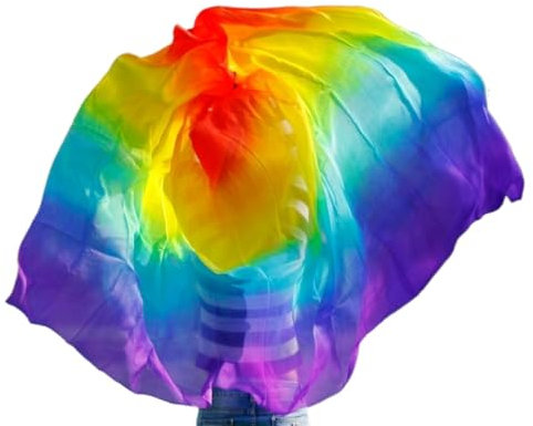 LHSJYG Bauchtanz Seidentuch Echte Echte Seide Bauchtanz Schleier 1 Pc Bauchtanz Zubehör Bauchtanz Schleier Schal Schal Tanz Praxis Bühne Leistung Schleier.(Color:Rainbow,Size:400x114cm)