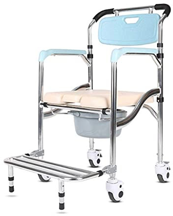 CRBUDY Klappbarer Duschstuhl, Badehocker, Toilettenstuhl mit Rädern für ältere Menschen, Töpfchen, Toilettenstuhl mit gepolsterter Sitzfläche und Rückenlehne, Rollstuhlbadewanne, beweglic