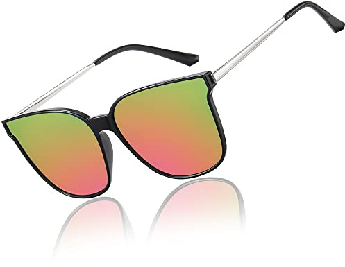 DUCO Vintage Sonnenbrille für Damen Polarisiert mit UV400 Schutz | Leichtgewicht Metall Rahmen, Klassisch Übergroß Sonnenbrillen, Groß Cat-eye Stil, Spiegelglas für Freien Berg Party W016