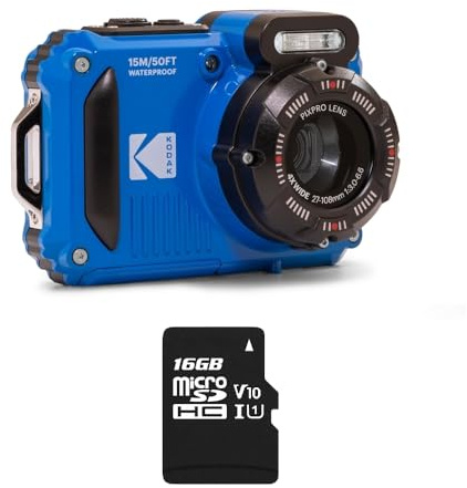 Kodak Pixpro Pack WPZ2 + 1 SD-Karte Kodak – Kompakt 16 M Pixel, wasserdicht bis 15 m, stoßfest, Video 720p, LCD-Display 2,7 Zoll – Lithium-Ionen-Akku – Blau