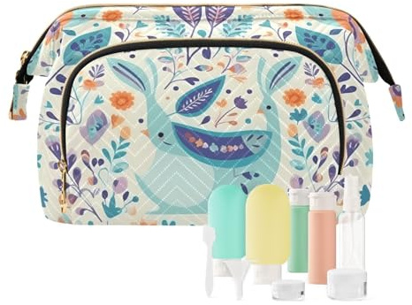 FRODOTGV Toiletry Bag Cosmetic Bag For Women Portable Flowers Grass Birds Azaleas Blue Orange Card Cases Money Organizers Women's, Flowers Grass Birds Azaleas Blue Orange, One Size