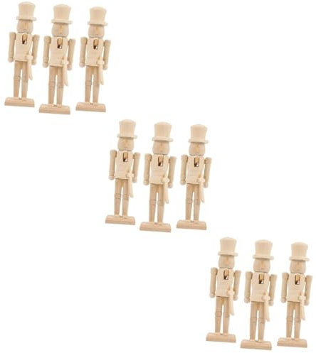 Ciieeo 3sets Wooden Nutcracker Figure Unfinished Walnut Diy Craft Kit Xmas Ornament Desktop Decor 3pcs*3