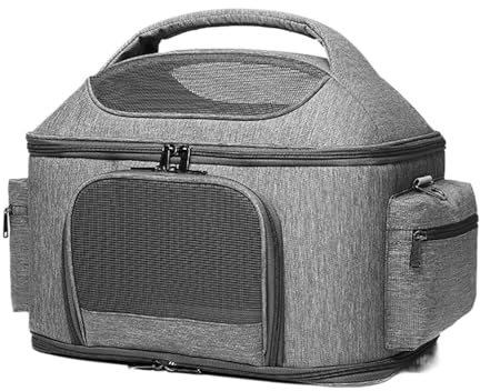 M&Catree Transportbox Katze, Faltbare Katzentransportbox, Welpen Tragetasche Haustier Transportbox für Katzen/Hund bis 10kg, 42x30x34cm, Hellgrau