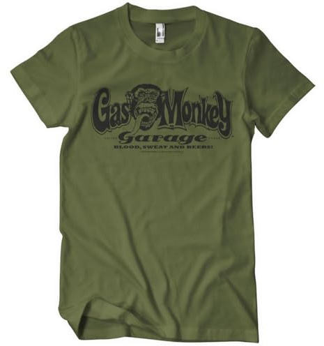 Gas Monkey Garage Officiellt licensierad Gas Monkey Garage Gas Monkey Garage Logo T-shati ya mens (Oliv), X-Large
