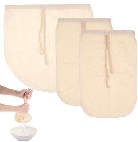 cobee Nussmilchbeutel Käsetuch, 3 Stück 2 Größen Feinmaschiges Passiertuch Mit Kordelzug Wiederverwendbar Feinmaschiges Filter Käsetuch Feinmaschiges Filtertuch Für Käse Fruchtsaft Kaffee Gemüsesaft