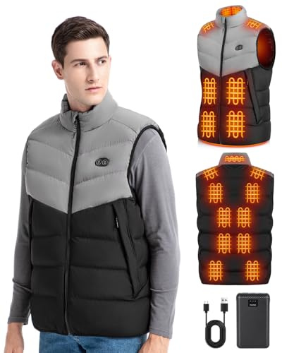 BEKOMIYA Heated Gilet for Men with 16000mAh Power Bank, Lightweight USB Heated Vest with 3 Heat Settings, Winter Warm Body Warmer Jacket for Outdoor Travel, Gift for Men