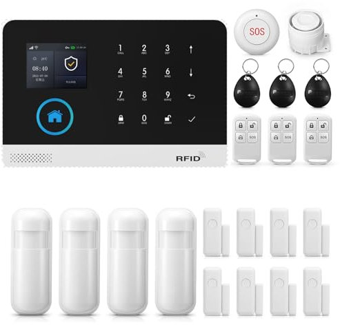GSM & WIFI Wireless Home Security Systems 2.4-inch LCD Screen, 100+ Sensors, 120dB Siren Smart APP & Alexa Control Scheduled Arm/Disarm & 9-Language Support