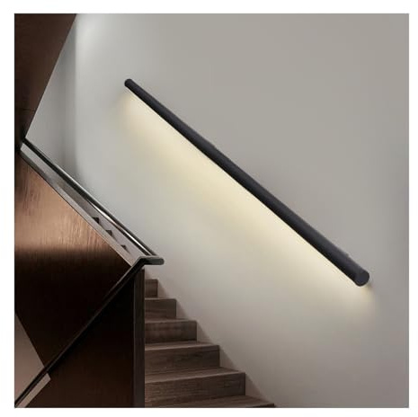 Stair Handrails Banister Kit - LED Handrails for Indoor Stairs, Illuminated Handrail with LED Lighting Systems, Rustic Black Industrial Pipe Railing, Hand Railings for Home(Warm Light,59in/150cm)