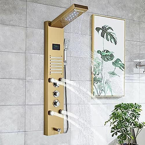 Duschpaneel-Turmsystem,Regenschutz Und Wasserfallmassage, Jet-Spray-Duschsäule Aus Edelstahl, Gebürstetes Gold,Gebürstetes Gold