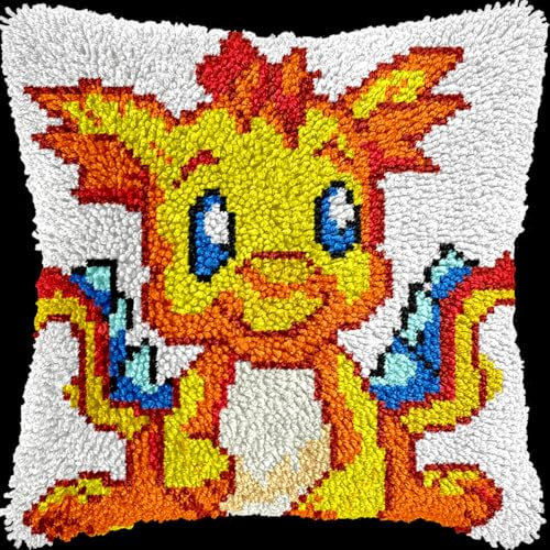 Kitquiver Diy Knüpfkissen Mit Vordruck Fantasy-Drache-Tier-Knüpfhaken-Set Für Erwachsene Und Anfänger, Stick-Häkel-Set, Diy-Set Für Kissenbezüge 17x17in