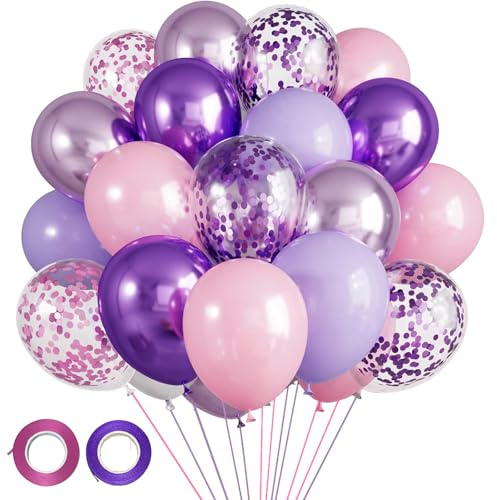 60 Piezas Globos Rosa Púrpura,12 Pulgadas Lilas Confeti Globos,Globos de Confeti Morado MetáLico para Cumpleaños,Bodas Aniversario,Bautizos Comunion Baby Shower,Graduacion Fiesta Decoracion