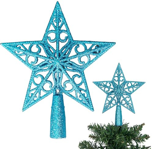 Decoración para árbol de Navidad con Purpurina Azul Hielo de 14,5 cm, inastillable, para decoración de árbol de Navidad, Corona de árbol de Navidad, Adorno de día Festivo