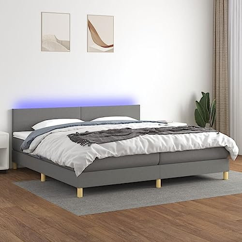 OHOOWOO Boxspringbett mit Matratze & LED Dunkelgrau 200x200 cm Stoff,Exklusives Boxspringbett mit hochwertiger Kaltschaummatratze und LEDBeleuchtung für erholsamen Schlaf