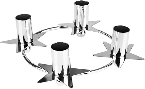 BRUBAKER Kerzenhalter für 4 Kerzen Silber - 22 cm Adventskranz Ring für Stabkerzen mit 2,2 cm Durchmesser - Stern Adventskerzenhalter - Kerzenständer aus Metall für Adventskranz und Weihnachtsdeko