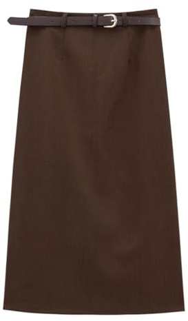 Minetom Jupe Crayon Femme Jupe en Velours Côtelé Élégant Taille Haute Moulante Midi Jupe Automne Hiver Élastique Casual Party Fête Jupe B Marron M