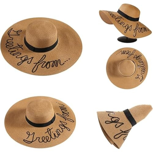 Personalisierter Text Damen Strohhut Mit Breiter Krempe, Floppy, Faltbare Rollkappe, Strand-Sommerhüte, Personalisierter Text Damen Strohhut, Sommer-Strand-Sonnenhut, Sonnenblende-Hut For Reisen