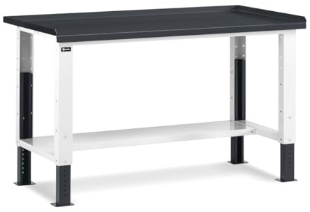 FAMI - Banco da Lavoro, con Gambe Regolabili in Altezza e Piano in Acciaio, Adatto a Garage e Officina, Base d'Appoggio per Attrezzi, Grigio, Portata 1000 kg, Dimensioni 150,7 x 70,4 x 73,7/111,2 cm