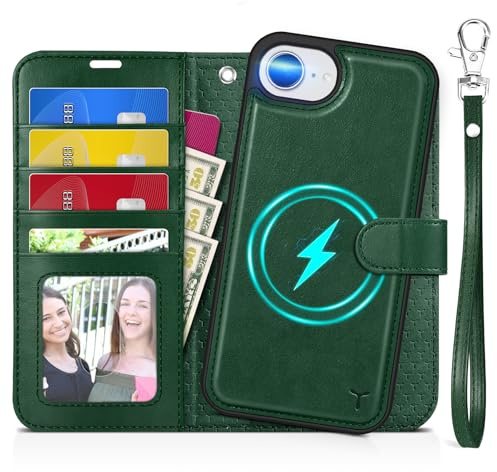 TUCCH Coque Amovible pour iPhone 17e/16e 5G 6,1 Pouces, Vert Nuit | Etui 2 en 1, Portefeuille Dragonne en Cuir PU, Anti-Choc, RFID Blocage, Chargement Sans Fil