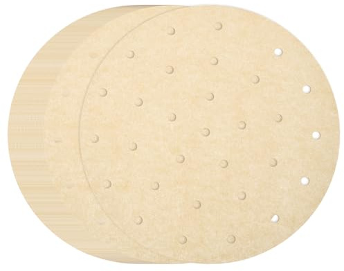 sourcing map Lot de 100 doublures rondes en bambou pour friteuse à air comprimé de 22,9 cm avec trous - Antiadhésives et perforées - Papier sulfurisé jetable pour friteuses à air chaud - Marron