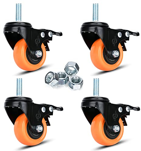 Drehbare Rollräder 50 mm, Schwere Last Gewinde-Stangen M10x25mm, Sicherheits-Doppel-Sperrung, Industrie Set von 4, Tragkraft 270 kg, Rollräder mit Bremsen, für Trolleys und Möbel