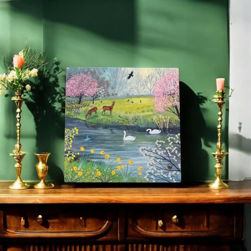 Osiris Trading UK Jo Grundy Spring River Keramik-Kunstfliese 20 x 20 cm – schöne Naturszene, Wandkunst, fertig zum Aufhängen