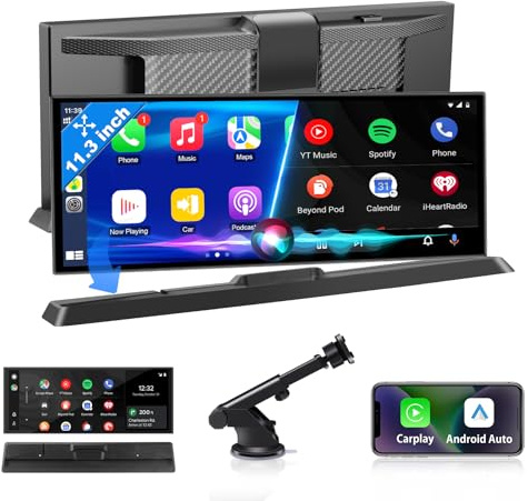 Exklusivität 11,3 Zoll Carplay Android Auto Display mit Stabile Halterung | Wireless Car Play Bildschirm Buddy Display mit Dual-Bluetooth Siri/GOO-gle GPS Navigationsgeräte für Auto Wohnmobile