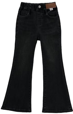 Mädchen Skinny Fit Flare Jeans Jugendliche lässig Slim Fit elastische Taille Denim Hosen Kinder Weite Bein Stretch Jeans Teen gerade Bein Denim Hosen mit Taschen (Black, 13-14 Years)