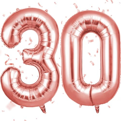 OFFCUP Zahlen Luftballon 30 Geburtstag Roségold, Folienballon Zahl 30 | 40 Zoll Helium Ballons Riesen 101cm Geburtstag Mädchen Junge PartyDeko Ballon Zahl Deko zum Jubiläum Neujahr Hochzeit