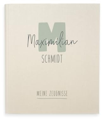 hellomini Zeugnismappe A4 personalisiert, Ringordner mit Namen, Leinen-Ordner für Schulzeugnisse, Geschenk Einschulung Mädchen & Jungen, Schulordner (Dicker Buchstabe)