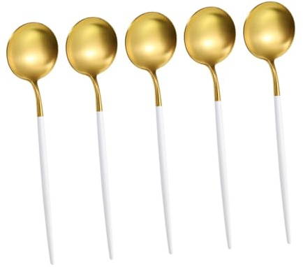 VERDANVERSE Lot De 5 Cuillères à Soupe Rondes En Acier Inoxydable Petites Légères Usage Ménager La Cuisine