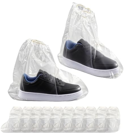 Nzexlyva 10 Pcs Waterproof Shoe Covers, Shoe Covers Boot Covers Disposable Non-Slip Waterproof Shoe Covers, Overshoes Shoe Protector Covers, Transparent, Plastic Boot and Shoe Covers for Men, Women