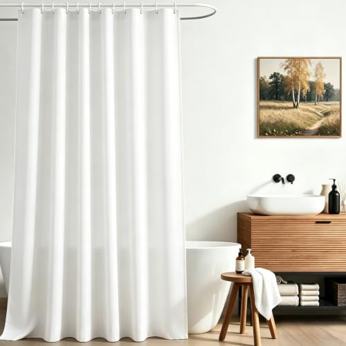 Lerores Rideau de douche 120 x 160 cm - Blanc pur - Ourlet lesté - Textile anti-moisissure - Imperméable - Lavable - En tissu polyester - Pour salle de bain, baignoire - Avec 8 anneaux de rideau de