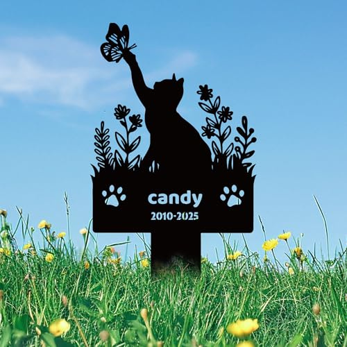 JLSKCN Grabstein Katze für Draußen Personalisiert, Tier Grabstein Katze, Grabsteine Für Haustiere Katze Metall Gedenksteine für Den Garten Grabdekoration Andenken an Den Hund