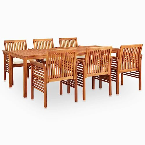 Qnhdfrt 7 teilige Essgruppe aus massivem Akazienholz mit Polstern Braun und Creme Wetterfest für Garten Terrasse Balkon