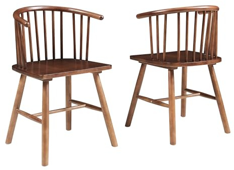 [en.casa] Juego de 2 Sillas de Comedor Stami Respaldo en Forma Semicircular Conjunto de 2 Sillas para Salón Despacho Madera de Caucho 79 x 53 x 48 cm - Efecto Nogal