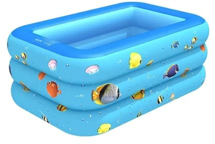 Piscina Inflable Grande y Gruesa, Rectangular, de PVC, for niños, Juguete Verano al Aire Libre for la Familia(Blue 3-130cm)