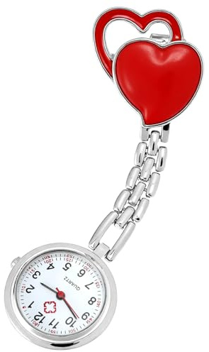 Milisten Herzförmige Taschenuhr aus Zinklegierung Rot Kompakte Pflegeuhr für Krankenschwestern Praktische Hängeuhr für Alltag und Beruf