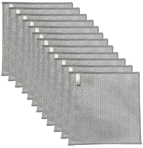 YinQin 12 PCS Triple Layer Stainless Steel Wire Cleaning Cloths for Kitchen | Non-Scratch, 20x20cm, Metallic Mesh, Reusable, Hanging Loop Design, Multipurpose, Quick Dry