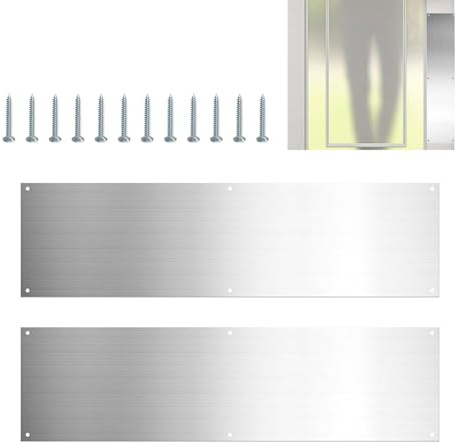 Placas de acero inoxidable – Protector de puerta exterior 304 | Protector de zócalo de 41 x 11 cm – 0,6 mm de grosor con agujeros preperforados, fácil instalación, juego de placas resistentes a los