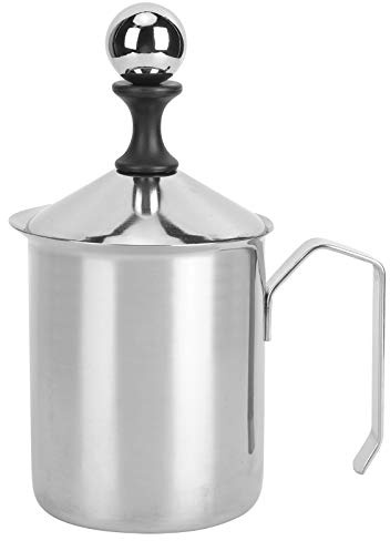 Espumador de leche, Espumador de leche manual de acero inoxidable 304 Jarras de espuma de café de mano Máquina de espuma manual para café Latte Art 400 cc