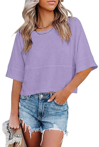 DUOEASE T Shirt Donna Girocollo Manica Corta Maglietta Donna Loose Casual Top Tinta Unita Basic Estive T-Shirt