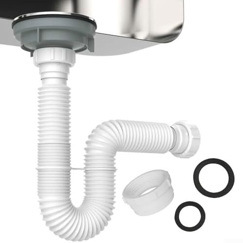 Flexible Waste Pipe Drain Hose Sink Trap For Standard Sink Drain Systems With 1-1/2 And 1-1/4 Pipe Fitting Support Fit For Kitchen Garbage Disposal
