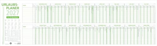 Urlaubsplaner 16 Mon Blauer Engel 2027: Wandkalender 100x30 cm mit 16 Monaten auf 1 Seite (Dez. Vorjahr - März Folgejahr), für 25 Personen, Blauer Engel zertifiziert, Wochenzählung | Wandkalender 100x30 cm mit 16 Monaten für 25 Personen, Blauer Engel, Wochenzählung