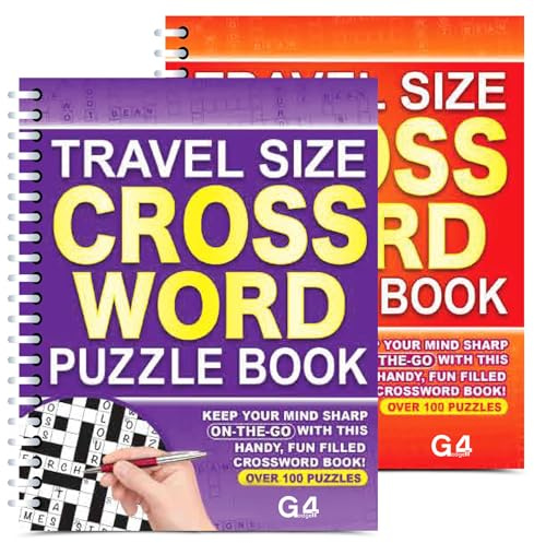 G4Gadget Travel Size Crossword Puzzle Book for Adults – Spiral Bound Crossword Book with 120 Cross Word Puzzles | Portable Brain Teasers & Word Games for Adults and Teens