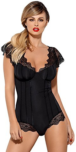 Obsessive - Body seducente con pizzo, elegante confezione regalo, Nero , S-M