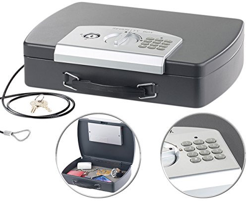 Xcase Geldkassette: Geld- & Dokumentenkassette, Stahl, Elektronik-Schloss, A4, Stahlkabel (Geldkassette A4, Geldkasette, Tresor Spardose mit Zahlenschloss)